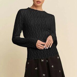 Davi & Dani Long Sleeve Sheer Small Embroidered Bows Lace Top